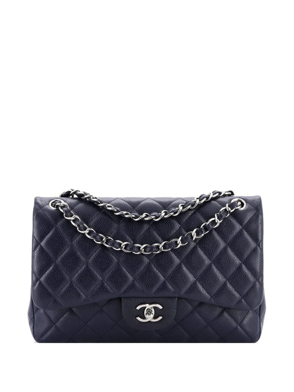 CHANEL Pre-Owned Classic Double Flap Bag Quilted Caviar Jumbo shoulder bag - Blu