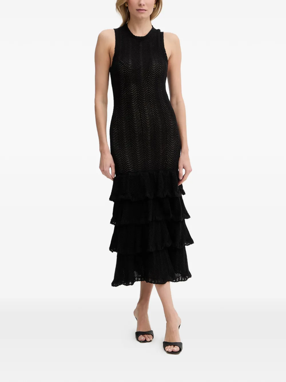 TWINSET tiered pointelle-knit dress - Nero