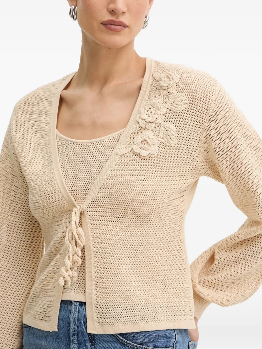 TWINSET Opengebreid vest met bloemapplicatie Beige