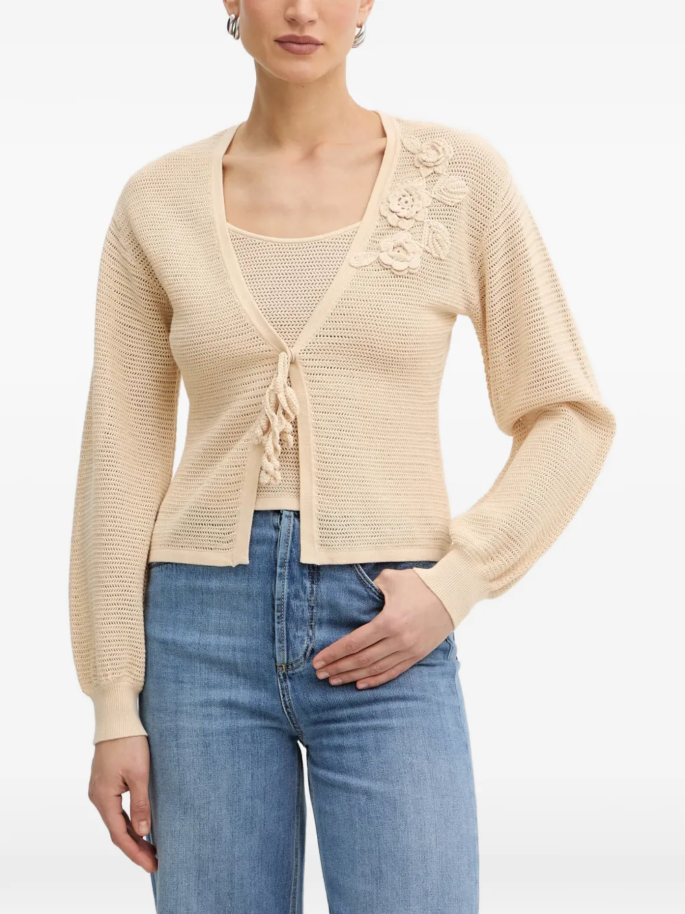 TWINSET Cardigan con applicazione a fiori - Toni neutri
