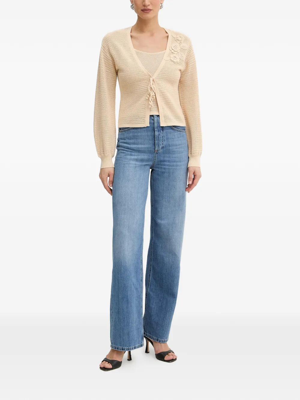 TWINSET Opengebreid vest met bloemapplicatie Beige
