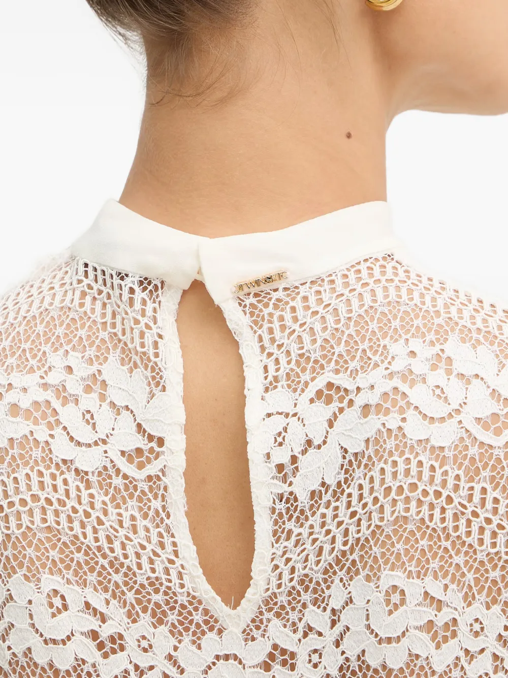 TWINSET Top met ruches en kanten vlakken Beige