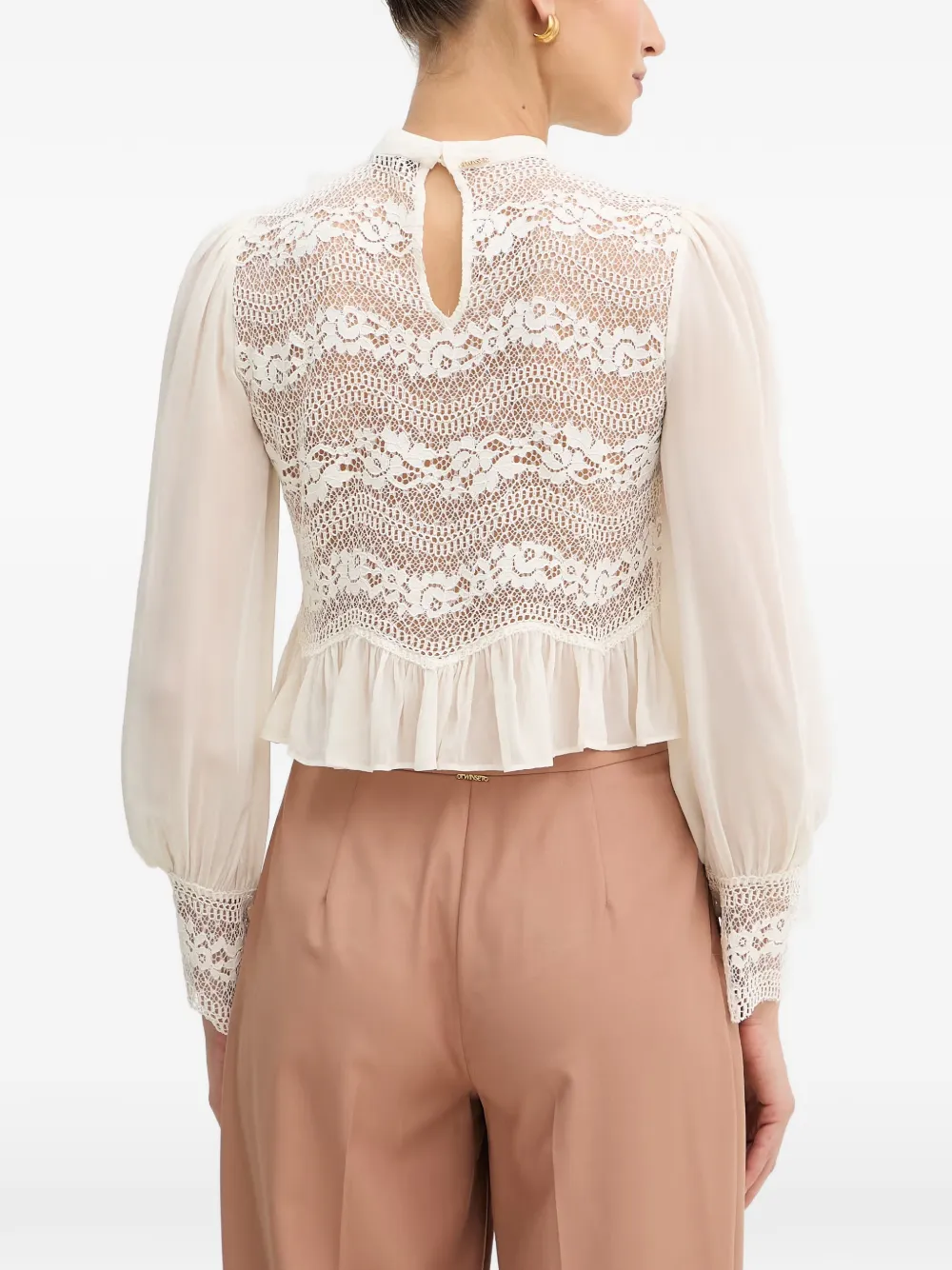 TWINSET Top met ruches en kanten vlakken Beige