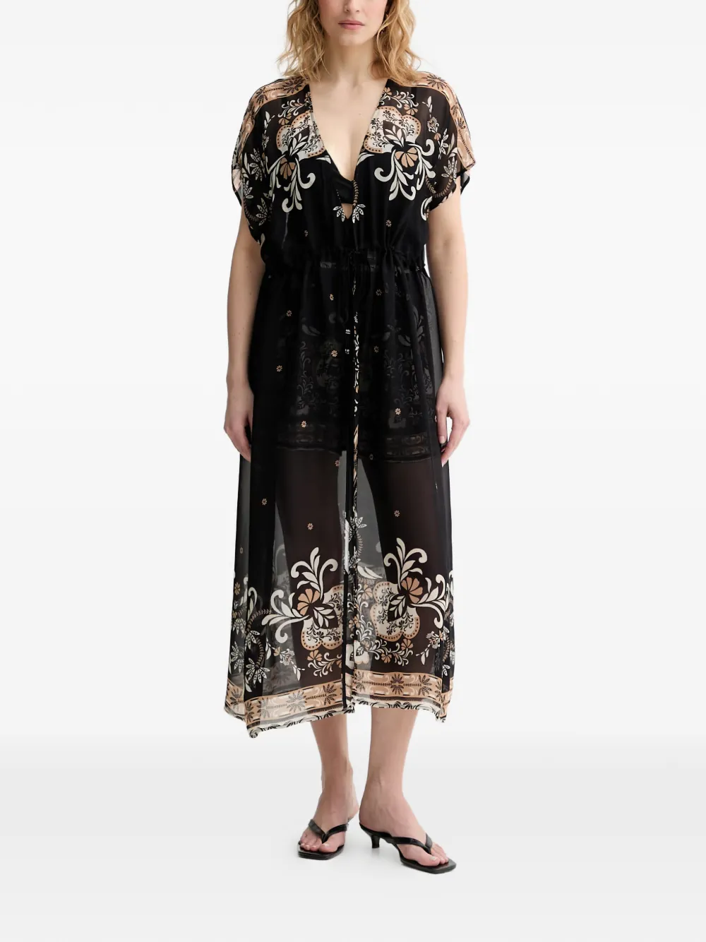 TWINSET floral-print drawstring kaftan - Schwarz