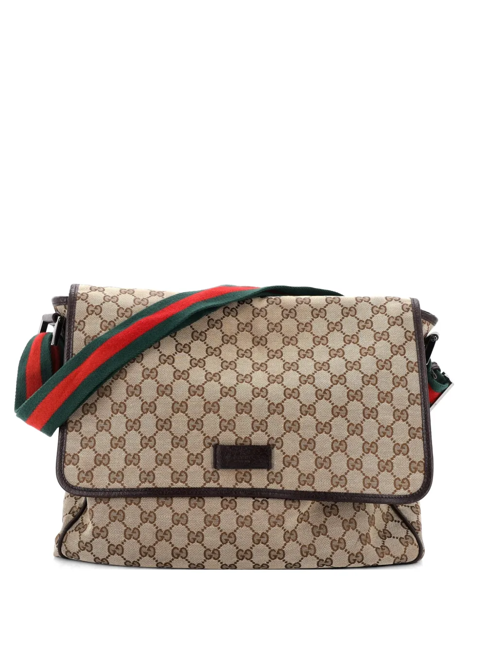 Gucci Pre-Owned Web Strap Flap Messenger GG Canvas Medium crossbody bag - Marrone