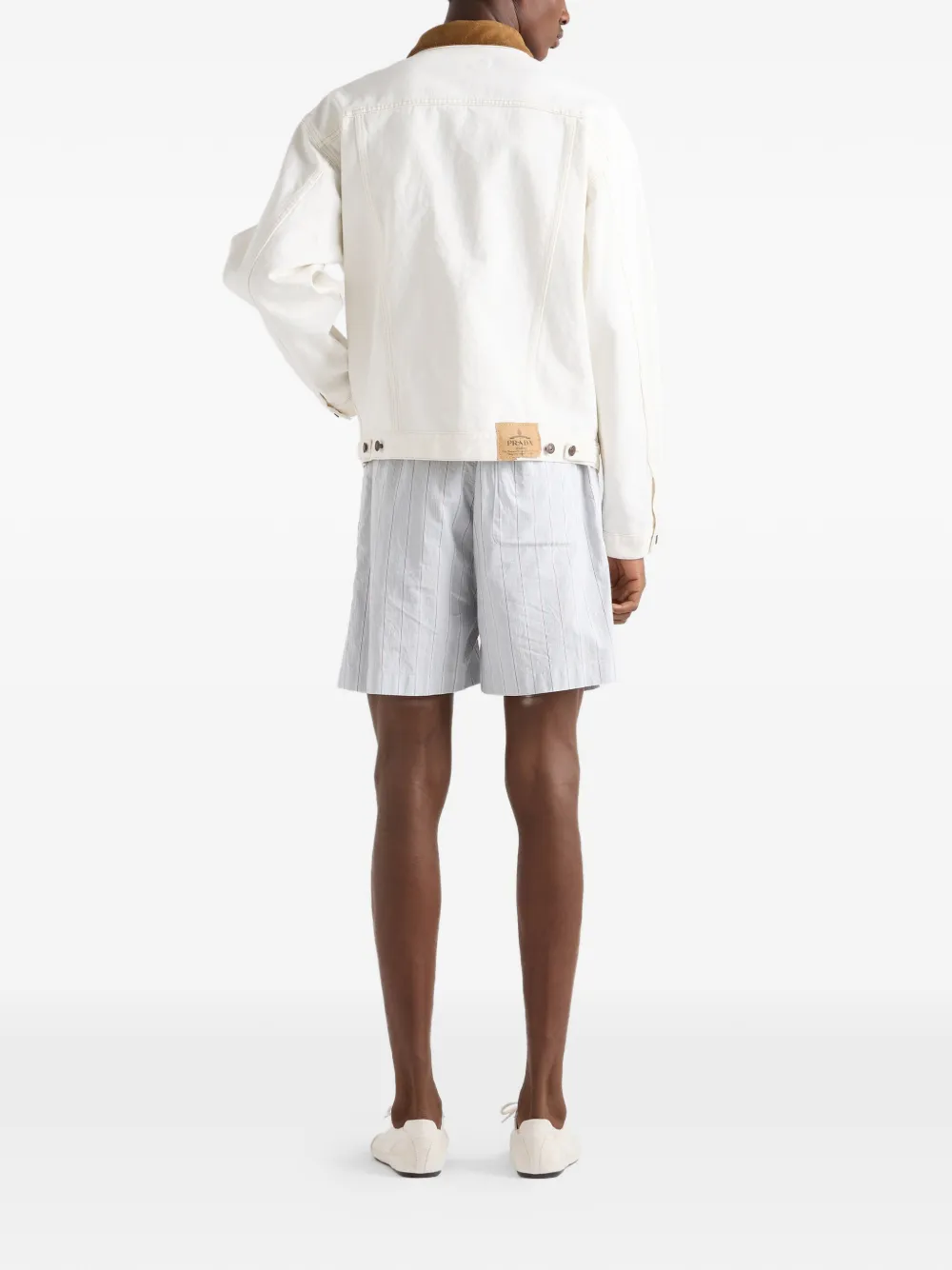 Prada Old denim jack met leren details Beige