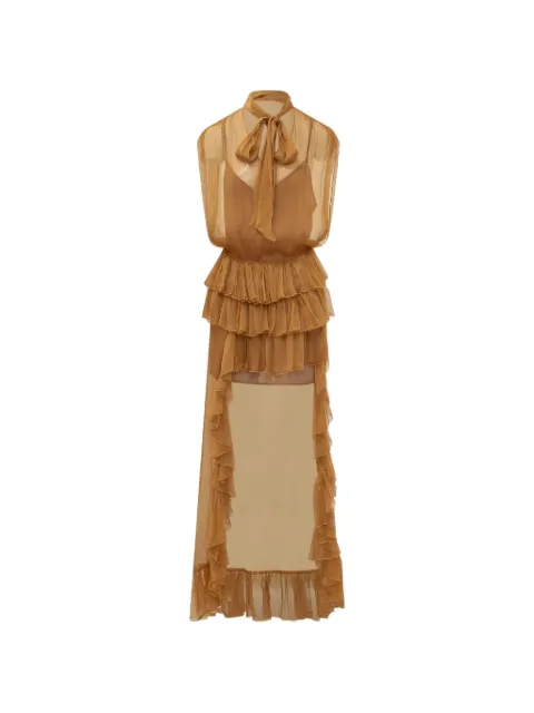 ACTUALEE ruffled tiered asymmetric dress
