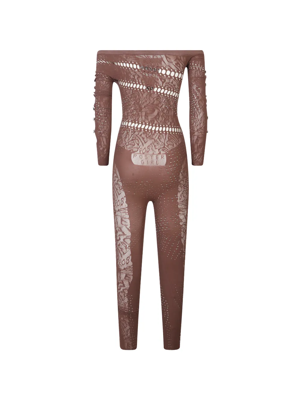 POSTER GIRL Off-shoulder jumpsuit met kant Bruin