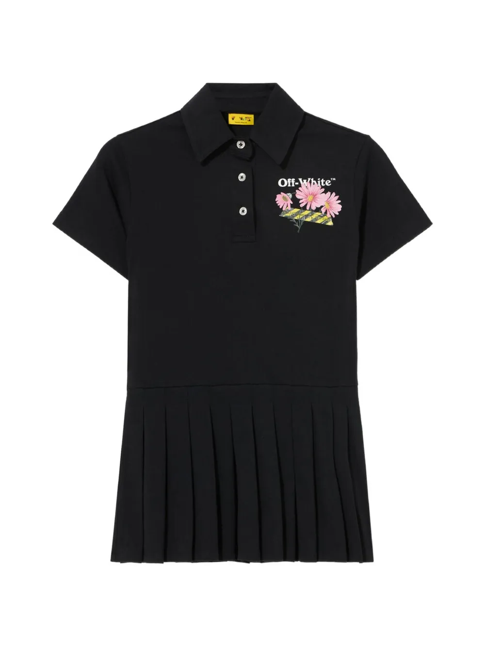 Off-White Kids floral-print pleated mini polo dress - Nero