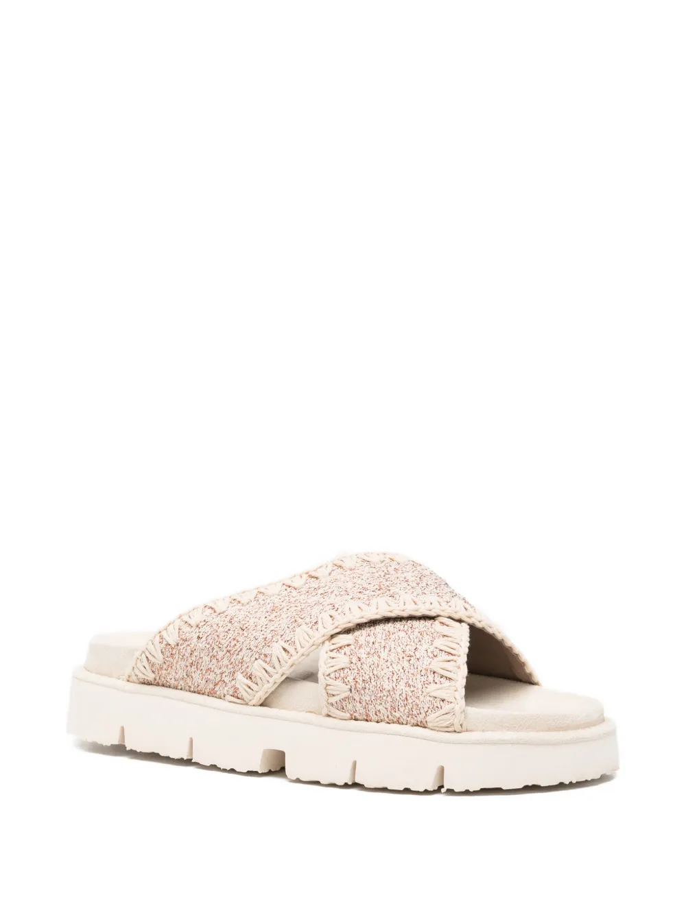 Mou crochet-trim crossover-strap sandals Beige