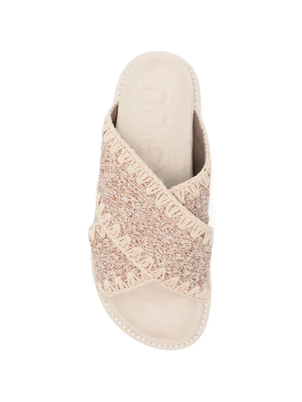 Mou crochet-trim crossover-strap sandals Beige
