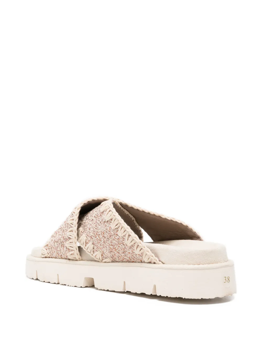 Mou crochet-trim crossover-strap sandals Beige