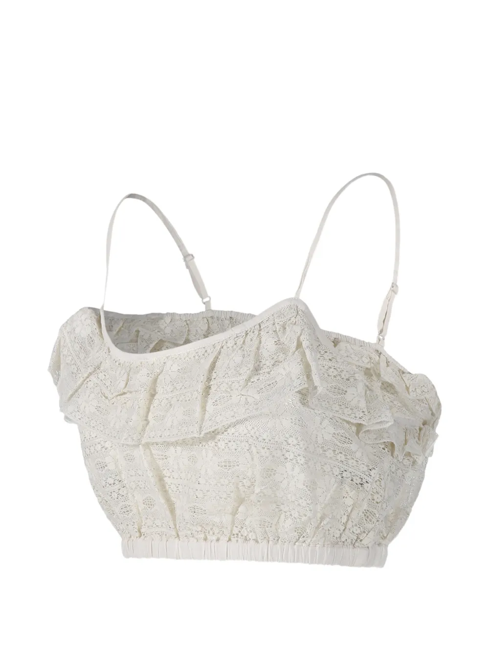 Antik Batik Top met ruches en kant Beige