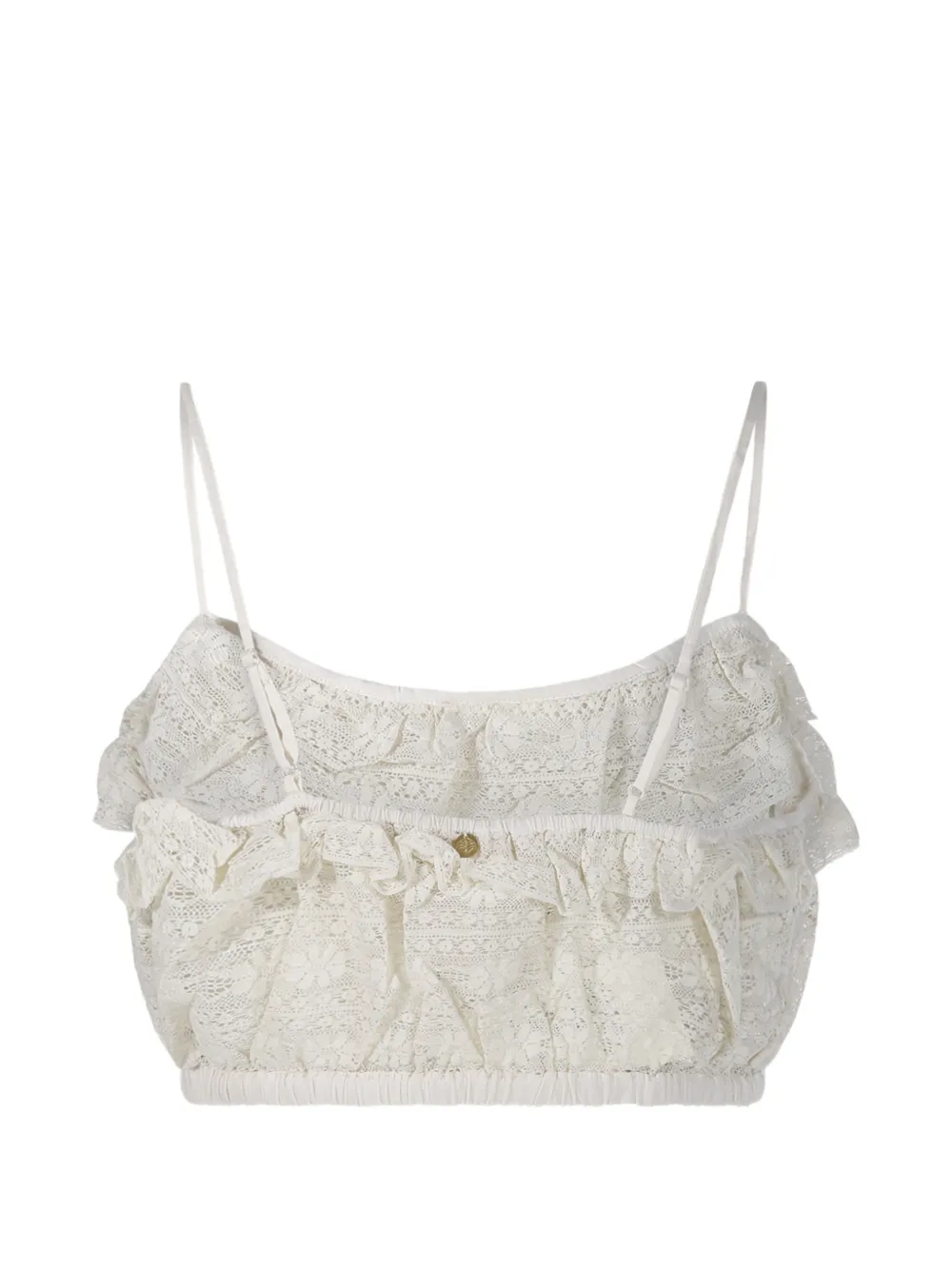 Antik Batik Top met ruches en kant Beige