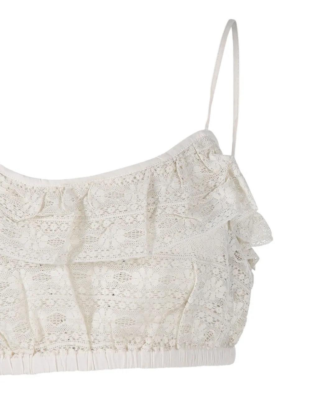 Antik Batik Top met ruches en kant Beige
