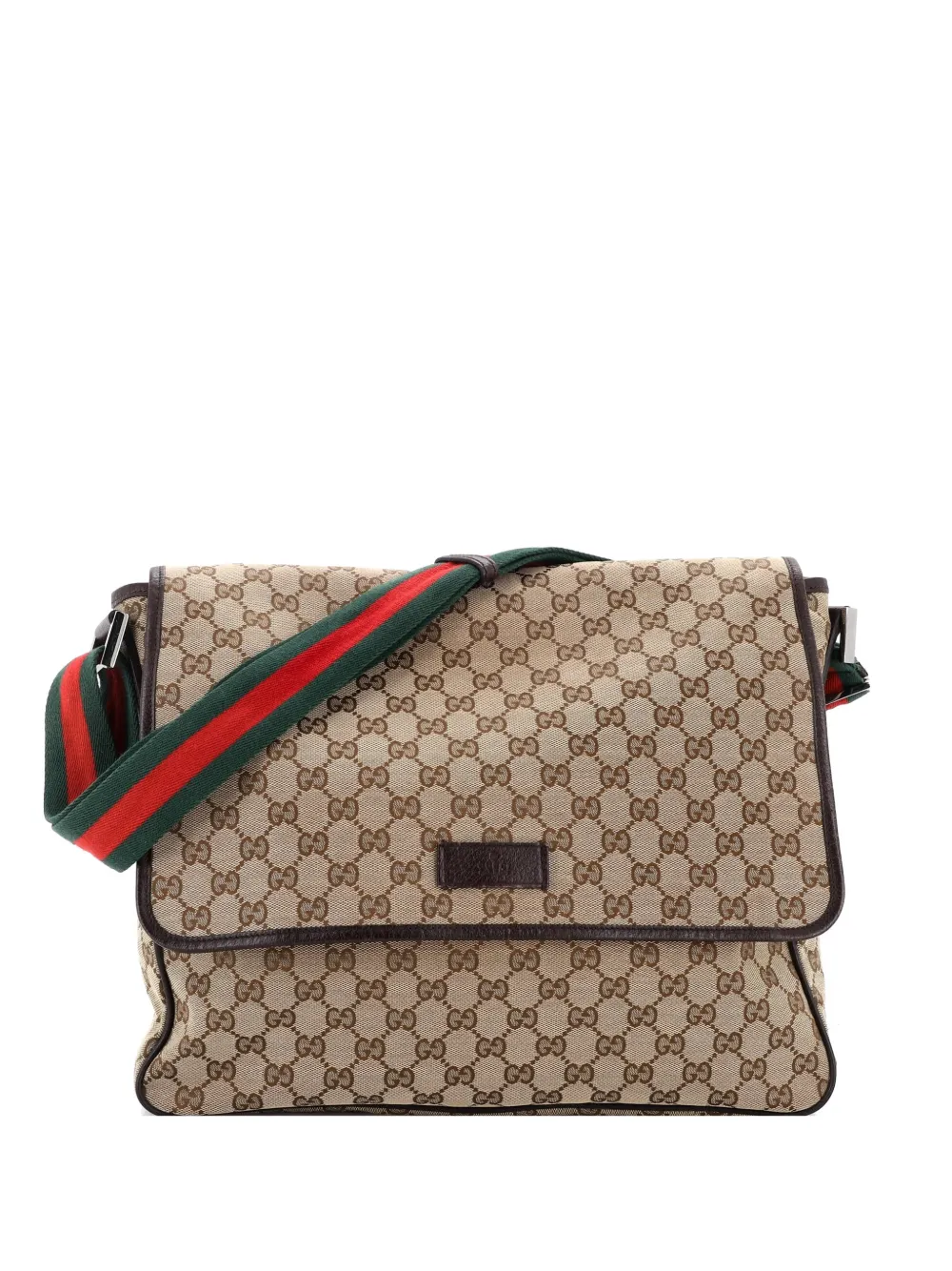 Gucci Pre-Owned Web Strap Flap Messenger GG Canvas Medium crossbody bag - Marrone