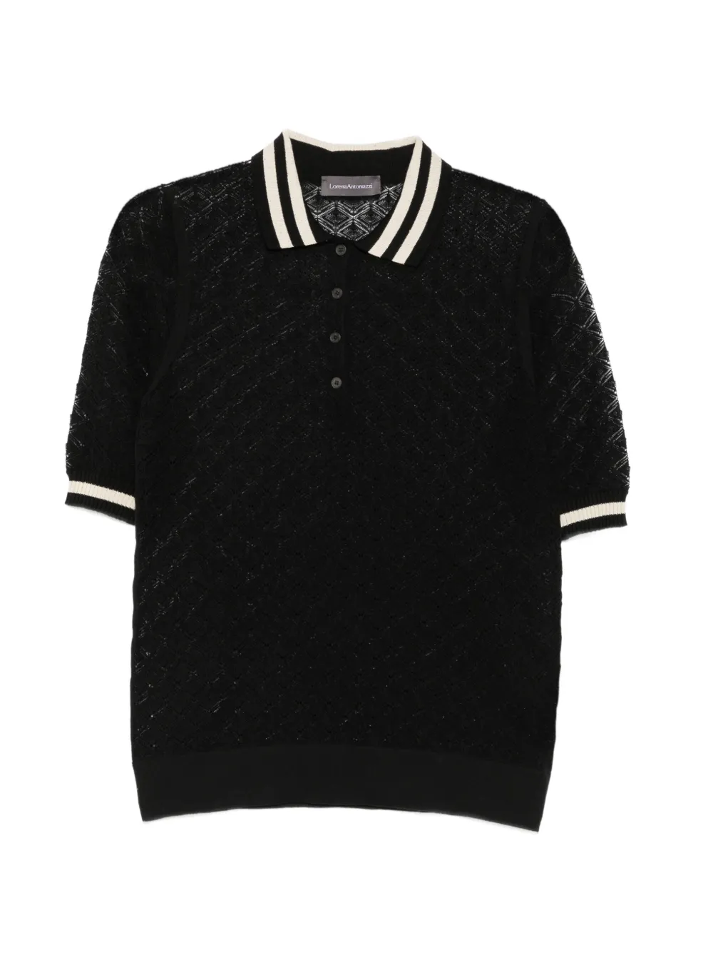 Lorena Antoniazzi open-knit striped-trim polo top - Nero