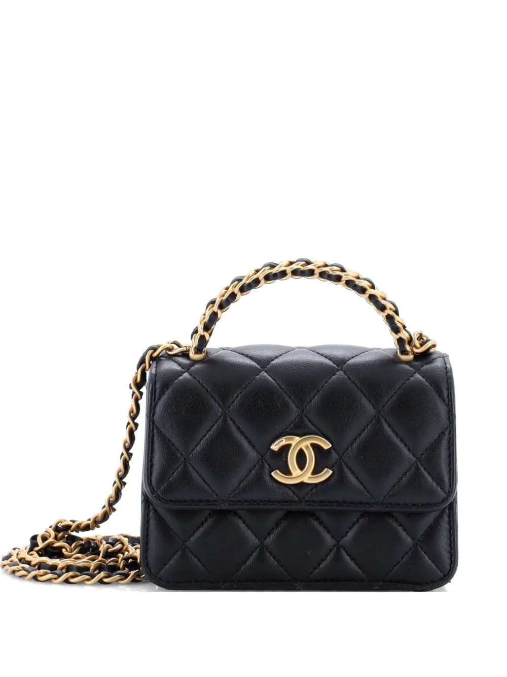 CHANEL Pre-Owned Woven Top Handle CC Flap Clutch on Chain Quilted Lambskin Small satchel - Nero