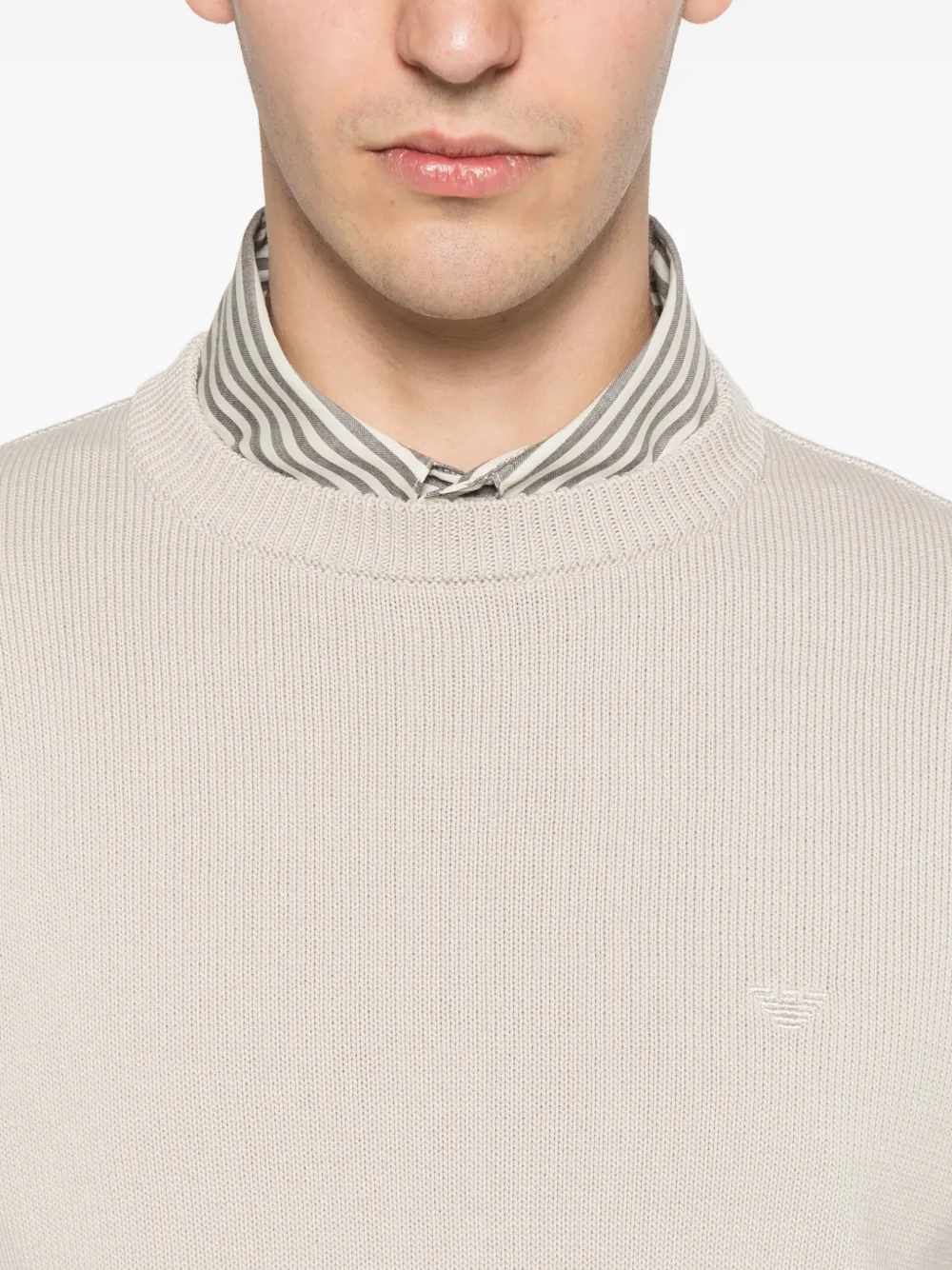 Emporio Armani Trui met geborduurd logo en ronde hals Beige