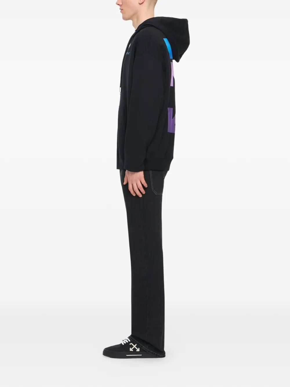 Off-White Hoodie met logo en rits Zwart