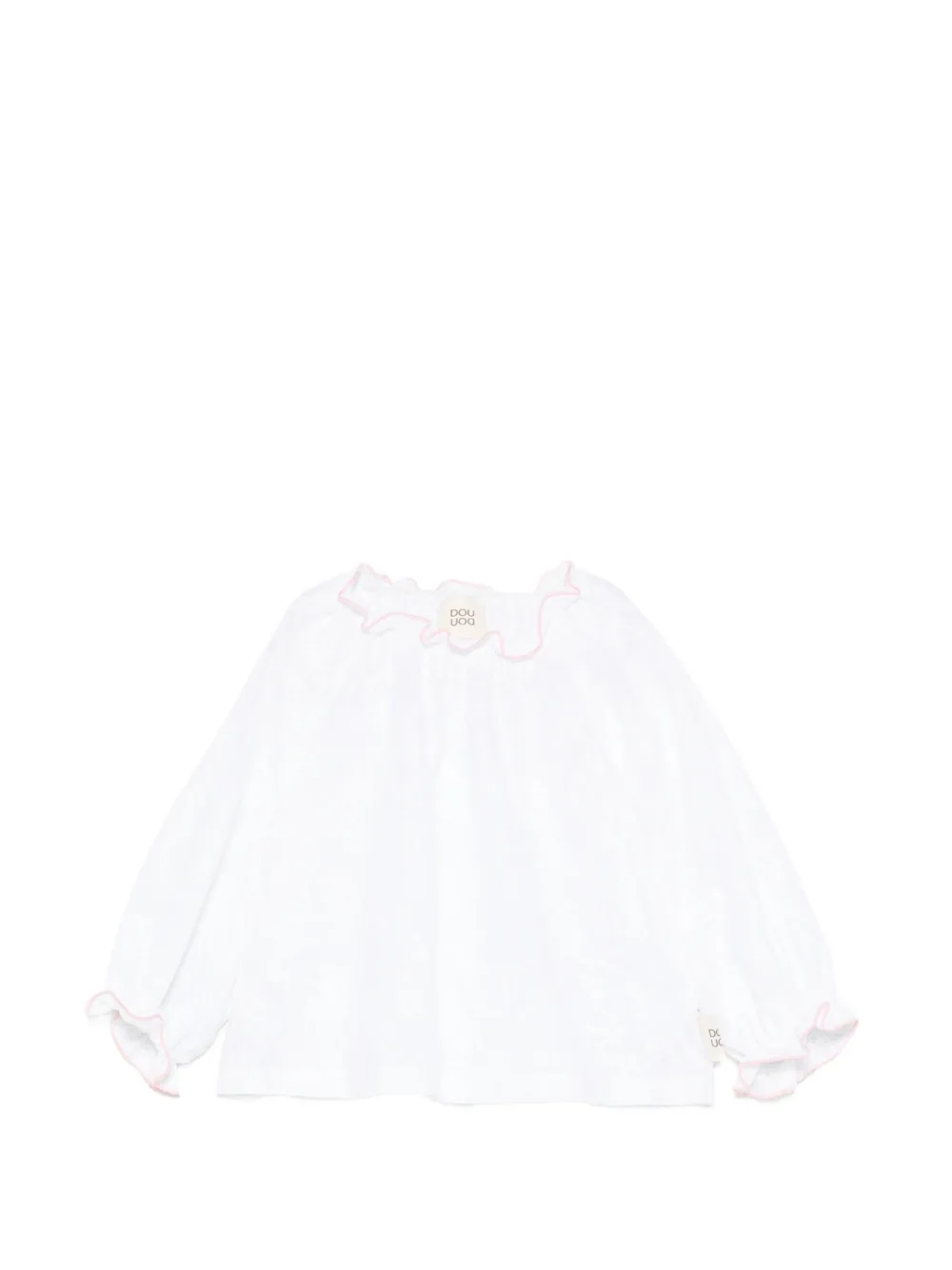 Douuod Kids ruffled-trim floral-jacquard blouse - Bianco