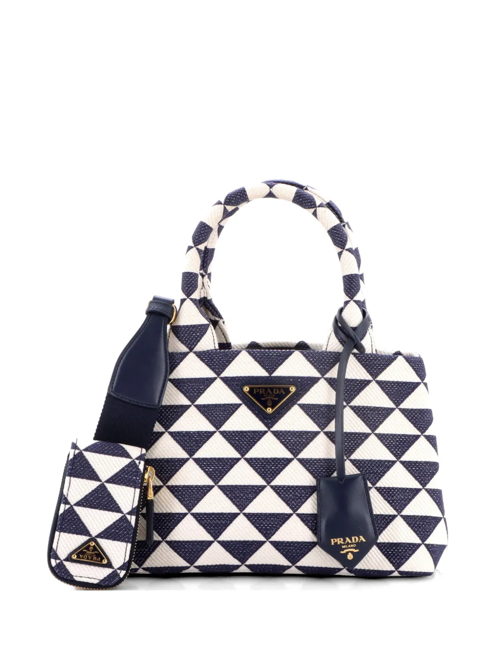 Pre-owned Prada Symbole Jacquard Small Tote Bag In Blue