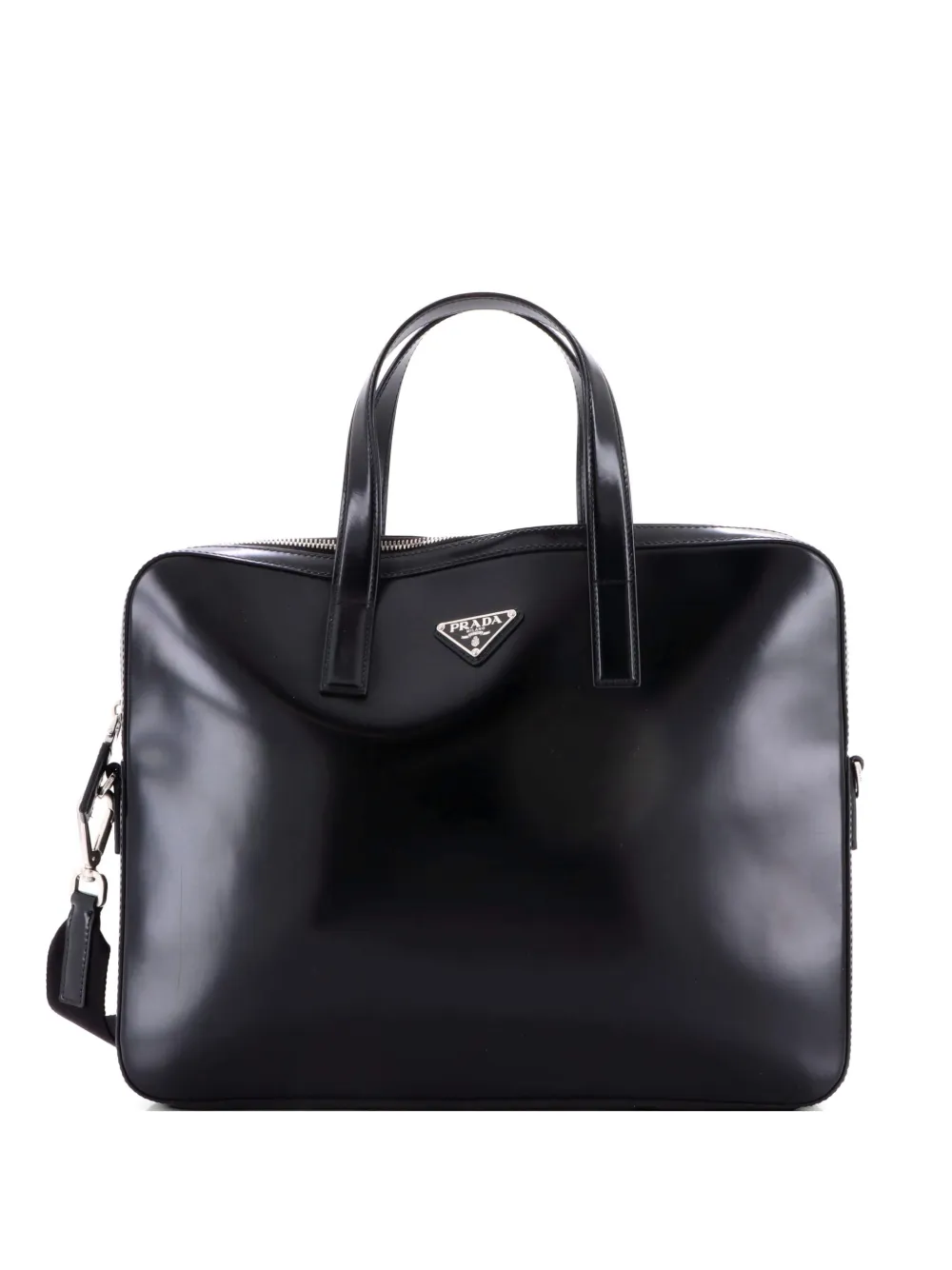 Prada Pre-Owned Convertible Zip Around Briefcase Brushed Leather Medium business bag - Nero