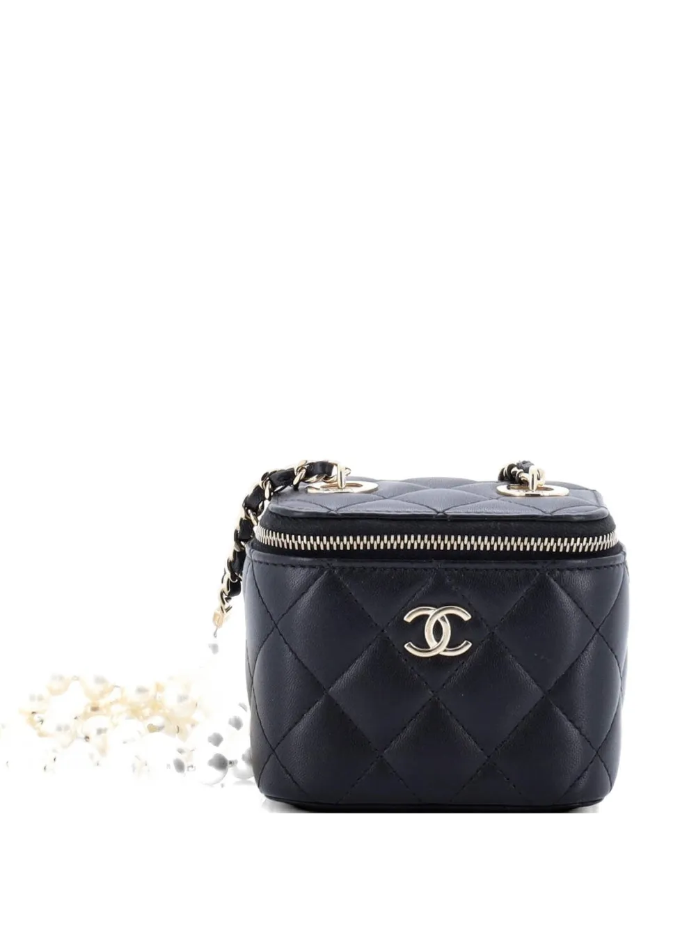 CHANEL Pre-Owned Vanity Case with Pearl Chain Quilted Lambskin Mini clutch bag - Nero