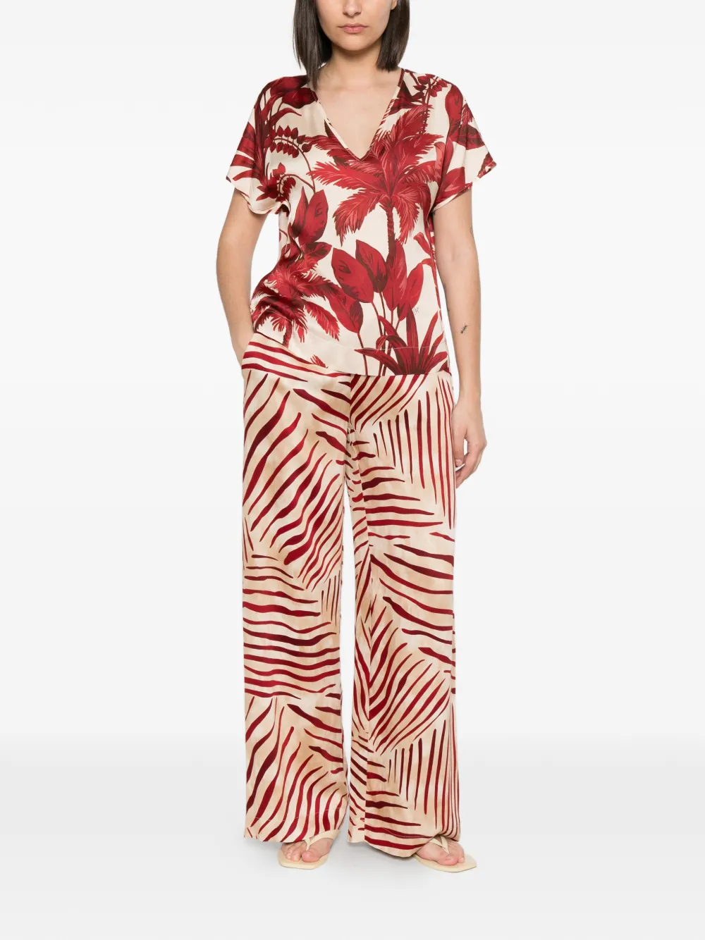  Clips Top Con Palmeras Estampadas - Rojo 