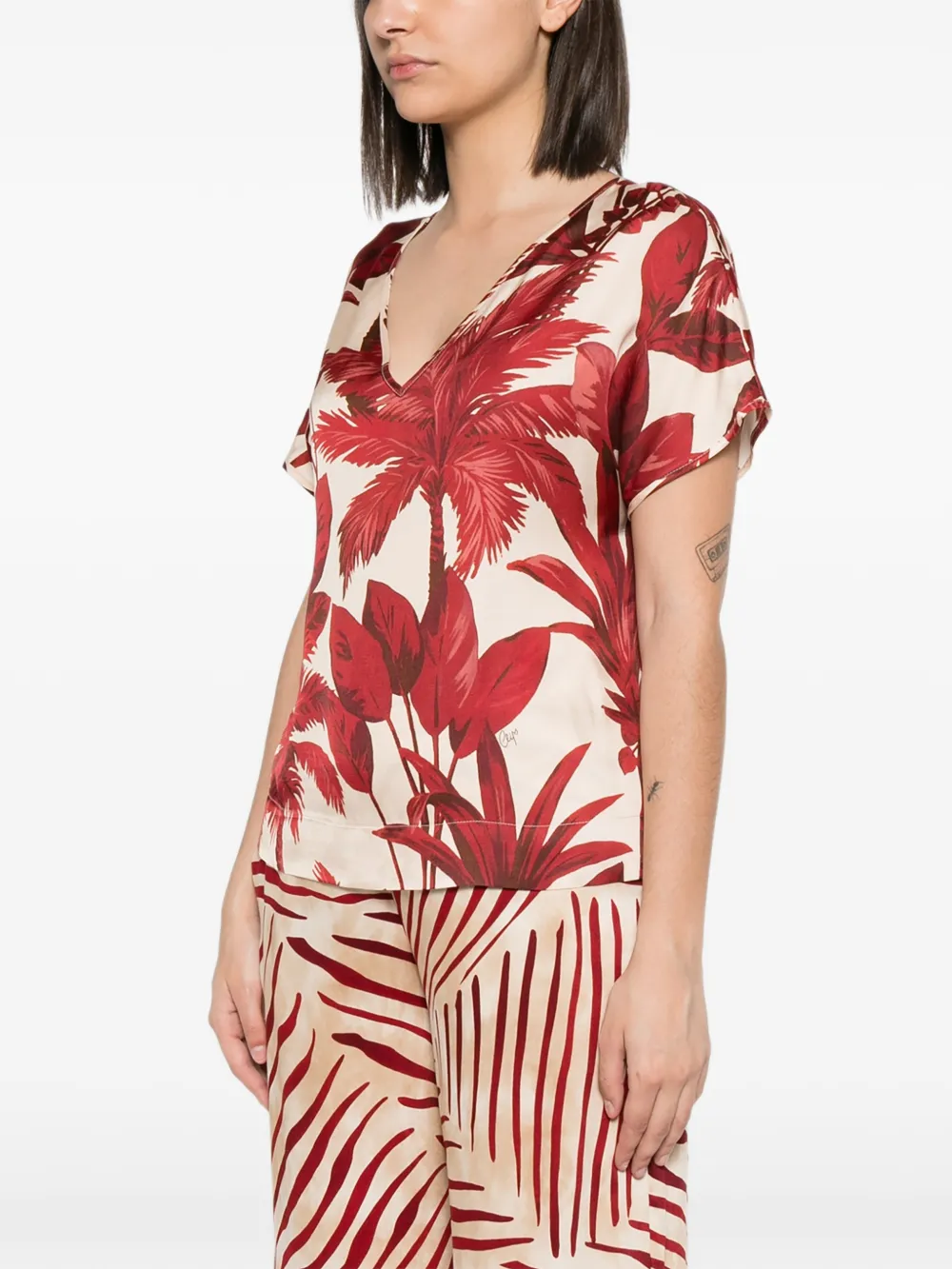  Clips Top Con Palmeras Estampadas - Rojo 
