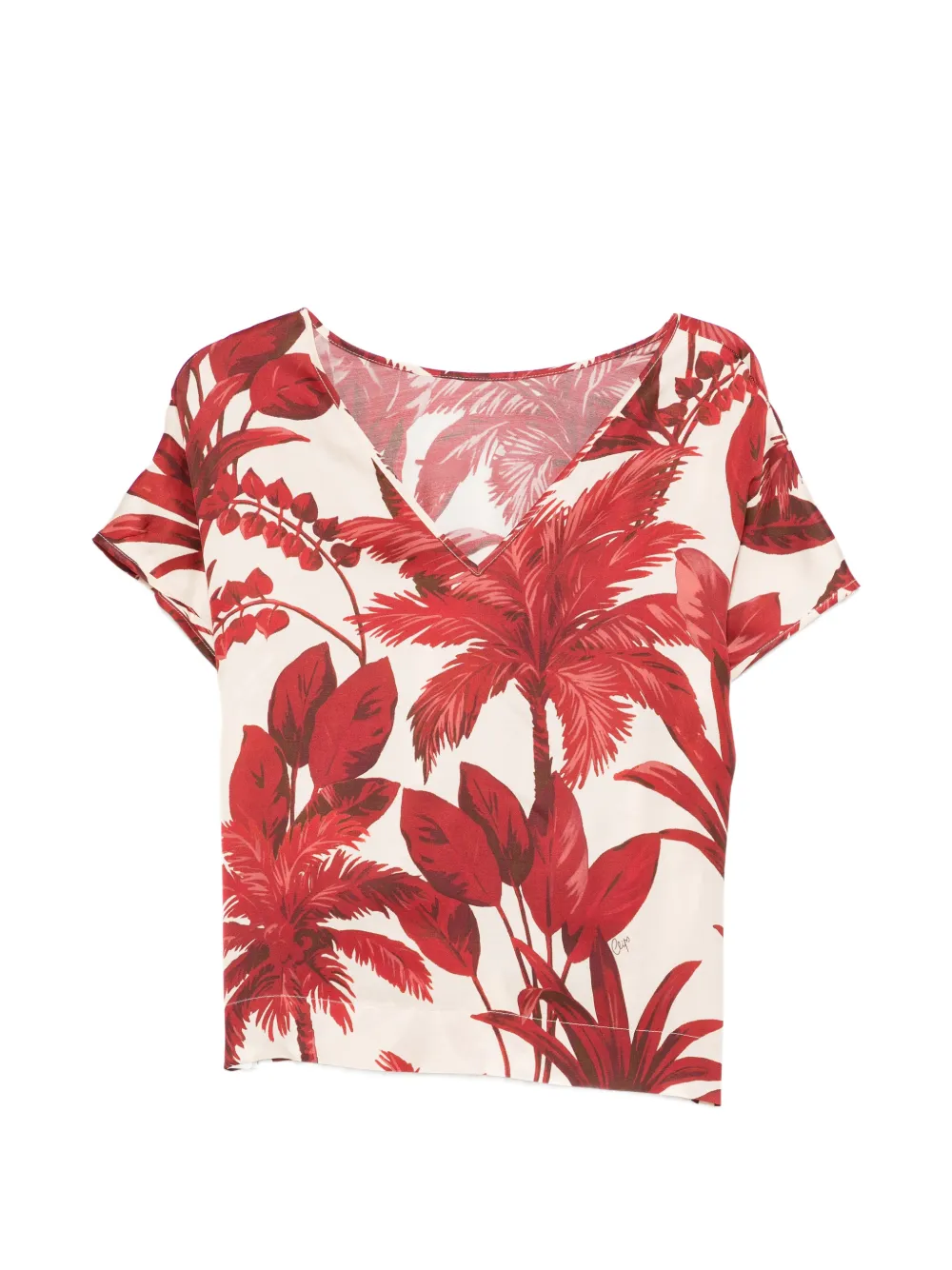 Clips palm-tree-print V-neck top - Rosso