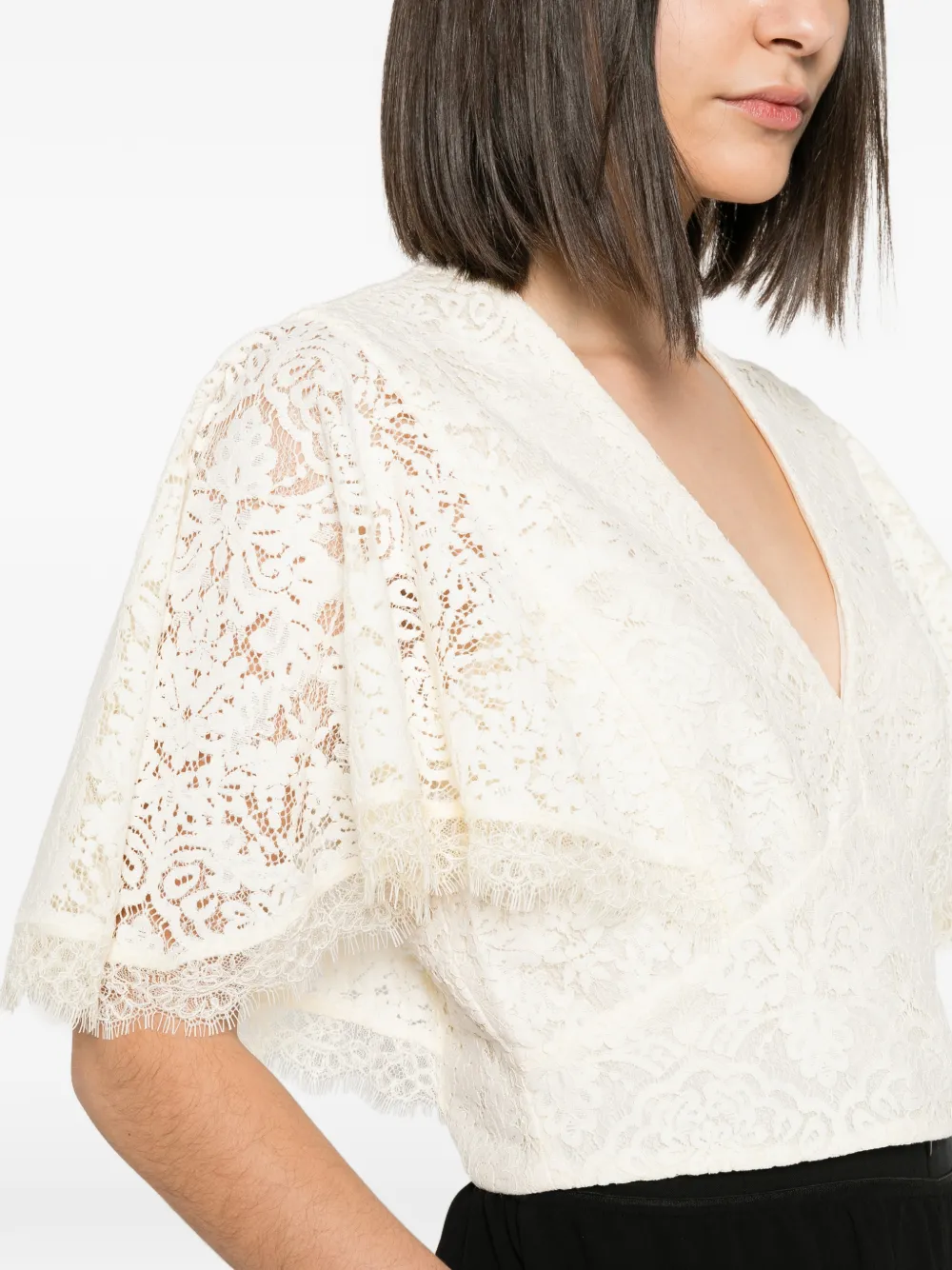 TWINSET Blouse met flared mouwen en kant Beige