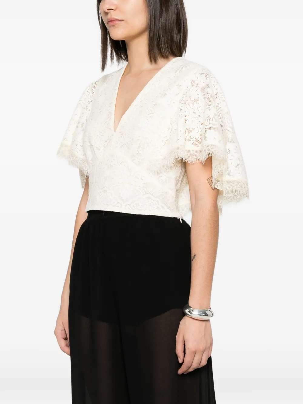 TWINSET Blouse met flared mouwen en kant Beige