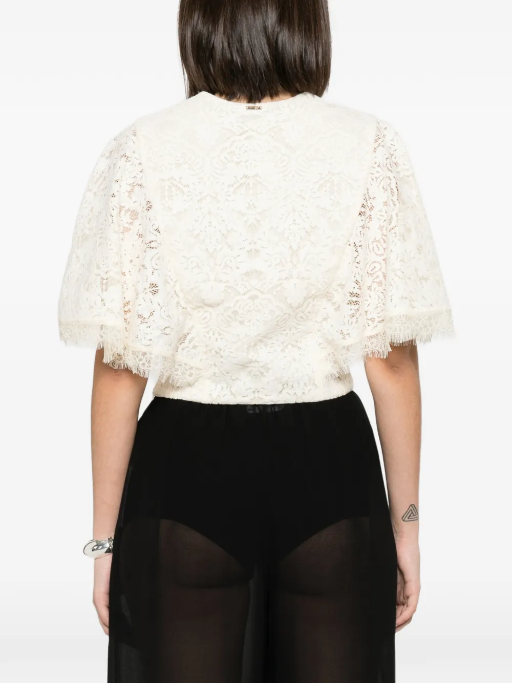 TWINSET Blouse met flared mouwen en kant Beige