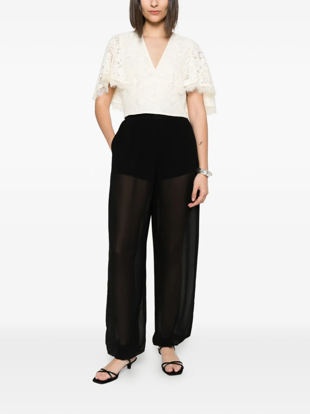 TWINSET Blouse met flared mouwen en kant Beige