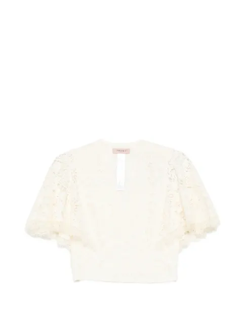 TWINSET blusa de encaje con mangas acampanadas