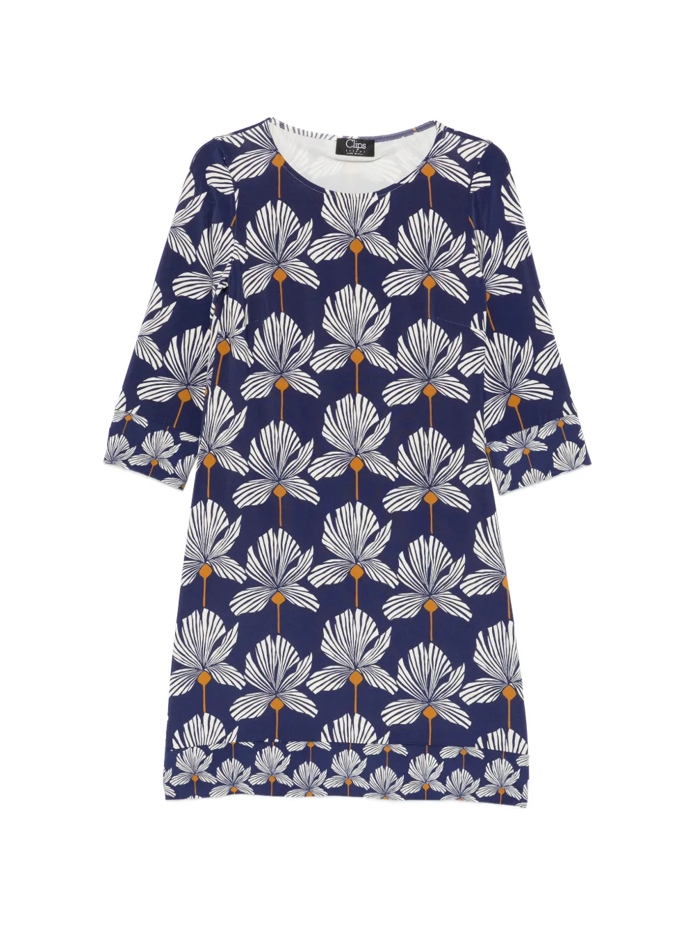 Clips floral-print three-quarter mini sleeve dress - Blu