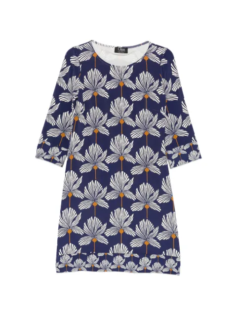 Clips floral-print three-quarter mini sleeve dress
