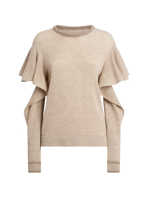Moschino Ruffled-sleeves Knitted Jumper in Neutrals