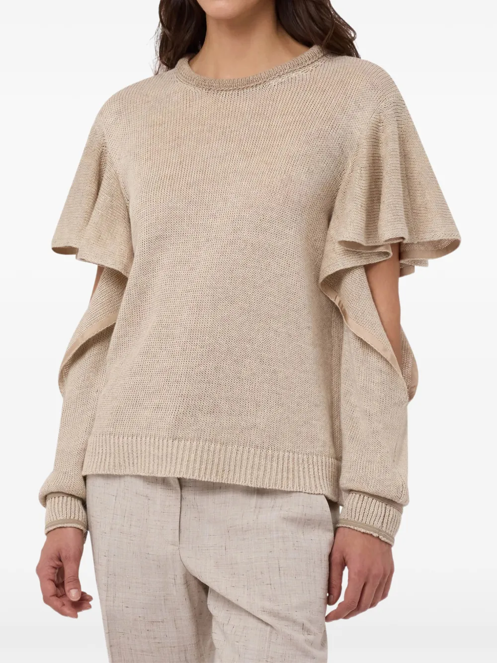Moschino Gebreide trui met ruchemouwen Beige