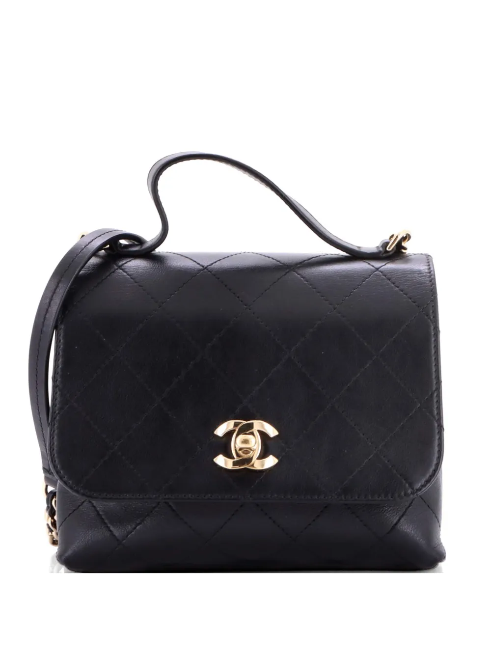 CHANEL Pre-Owned CC Double Pocket Top Handle Bag Stitched Calfskin Small satchel - Nero