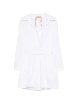 jacquemus gathered shirt dress Jacquemus Gathered Cutout Draped Mini Shirtdress In Orange