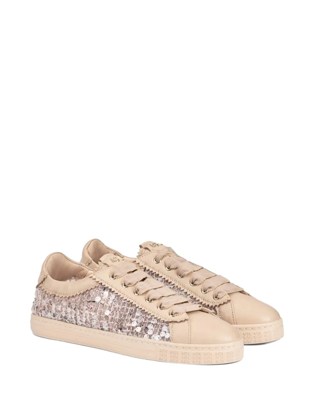 AGL sequined lace-trim sneakers Beige