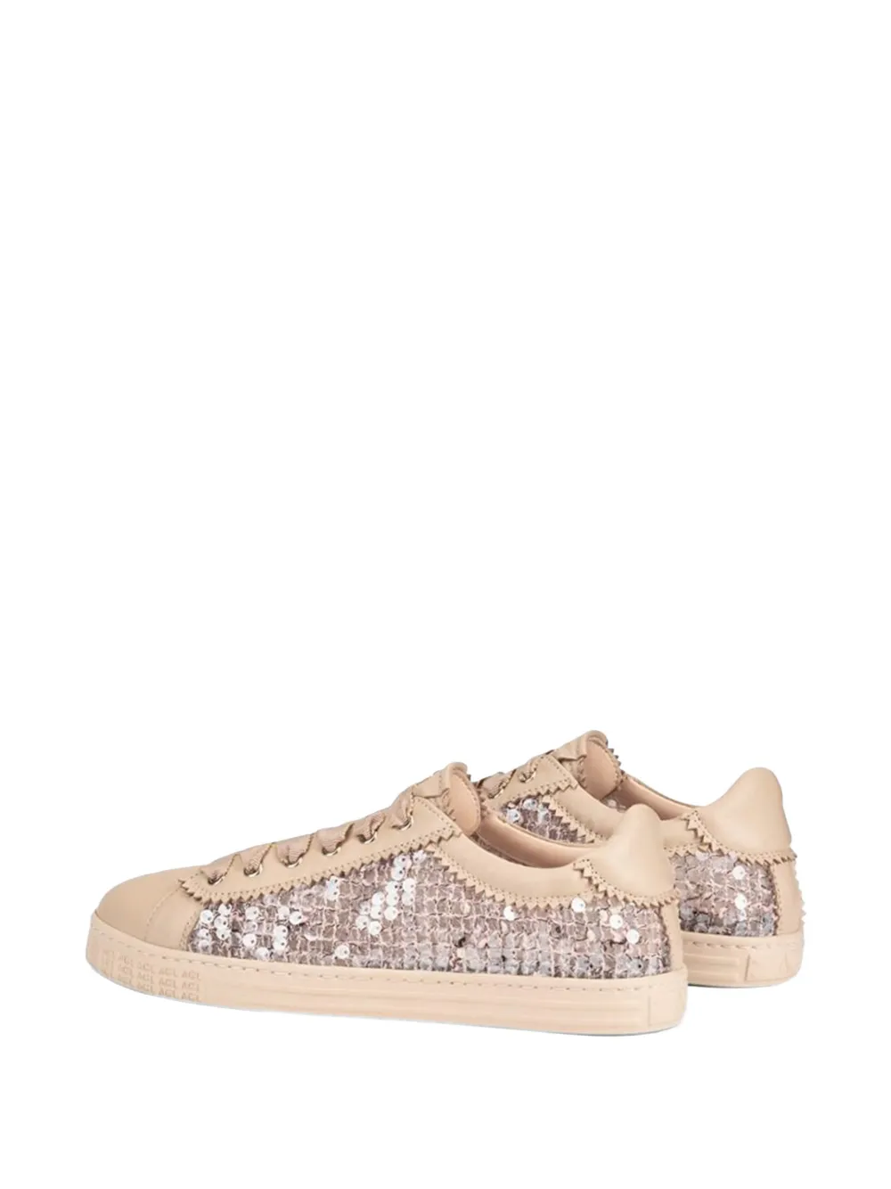 AGL sequined lace-trim sneakers Beige