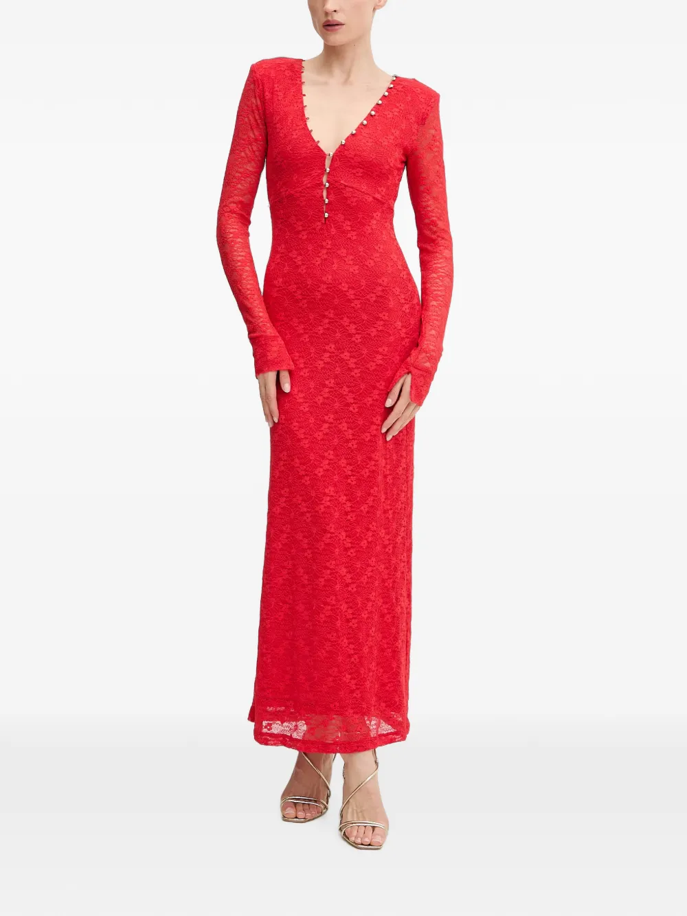 Bardot Zenia lace-overlay V-neck midi dress - Rot