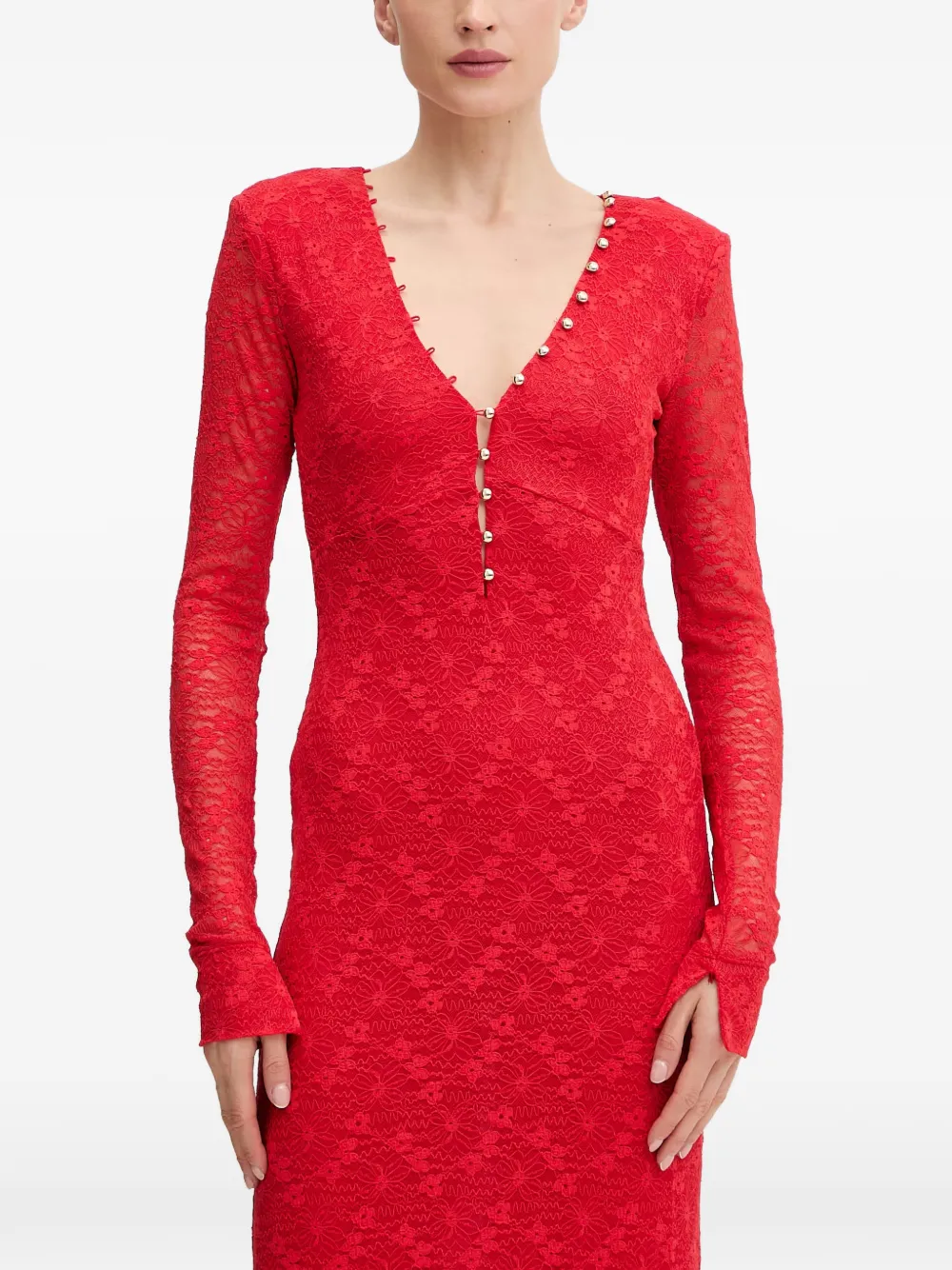 Bardot Zenia midi-jurk met kanten laag en V-hals Rood