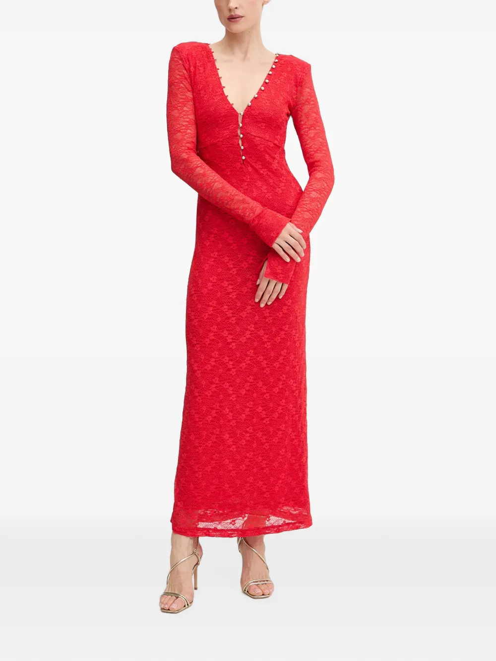 Bardot Zenia midi-jurk met kanten laag en V-hals Rood