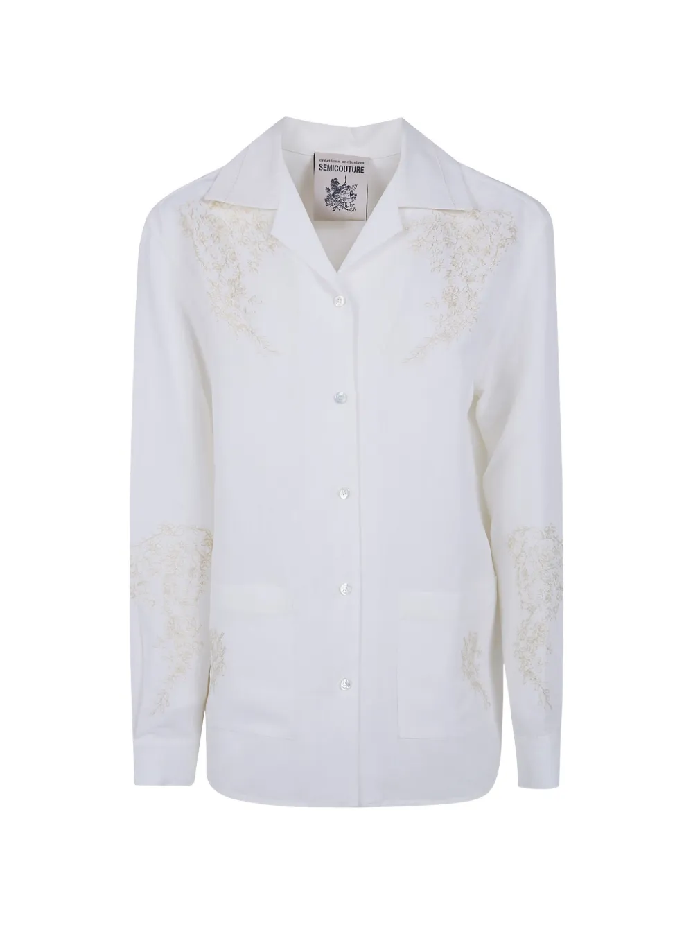 Semicouture Olive floral-embroidered shirt - Bianco