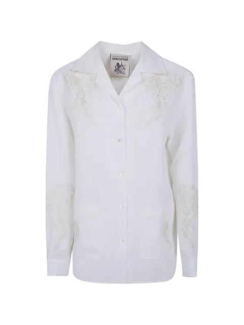 Semicouture Olive floral-embroidered shirt