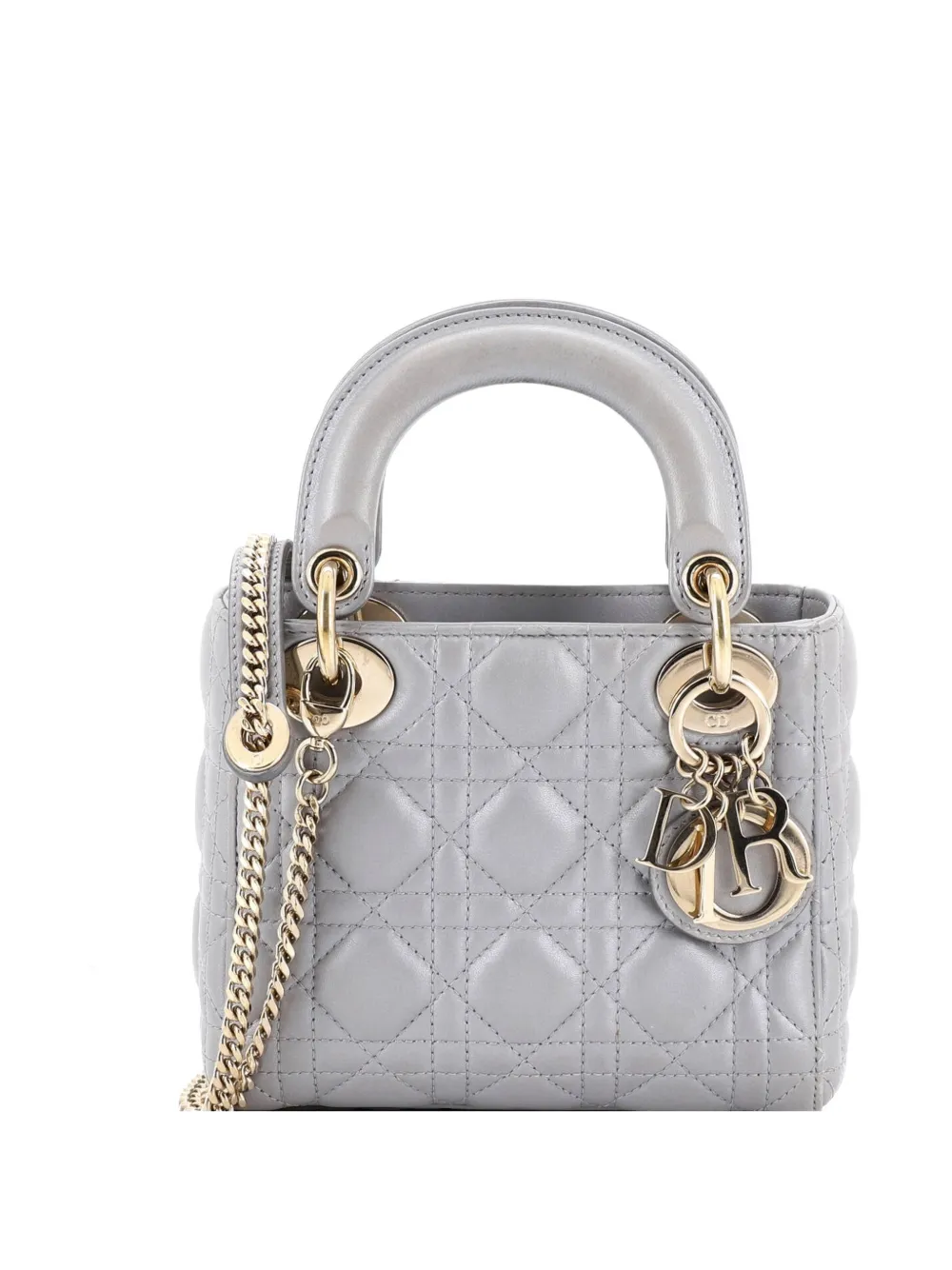 Christian Dior Pre-Owned Lady Dior Chain Bag Cannage Quilt Lambskin Mini satchel - Grigio